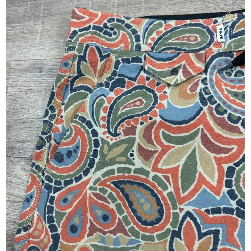 Banks Journal Paisley Board Shorts Mens 34 Muted Orange Blue Green Swim Trunks